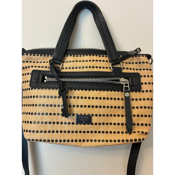 Fossil Purse Dawson Satchel Light Tan And Black Crossbody - Picture 2 of 8